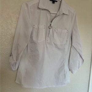 Zac & Rachel Women's White Zip-Up Shirt with Roll-Up Sleeves